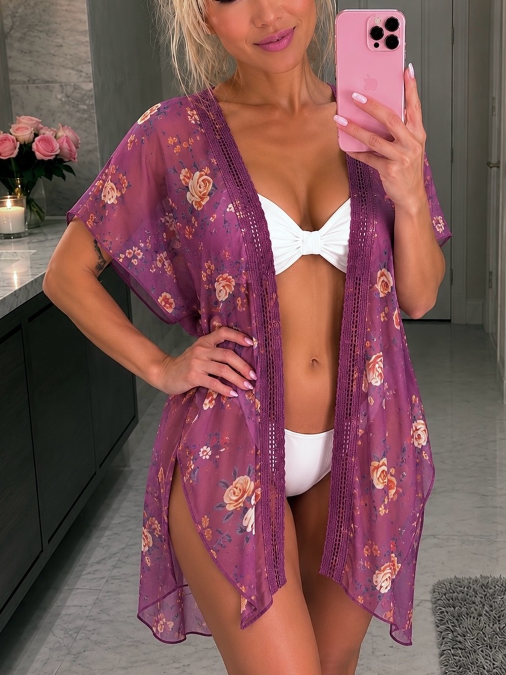 Nordstrom Rack Floral Kimono Cover Up Boho Fairycore Cottagecore Sheer Duster